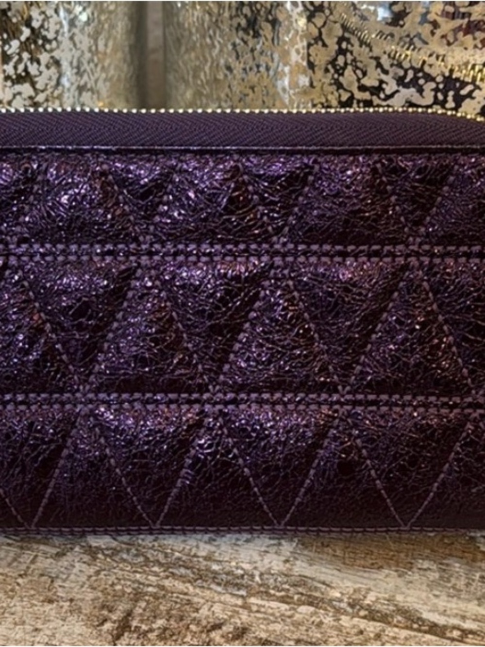 Michael Kors Dawson Pyramid Quilted Purple Metallic Wristlet - Picture 2 of 9